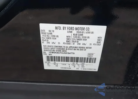 2018 Ford Explorer Sport from USA, damaged, VIN 1FM5K8GTXJGC64779
